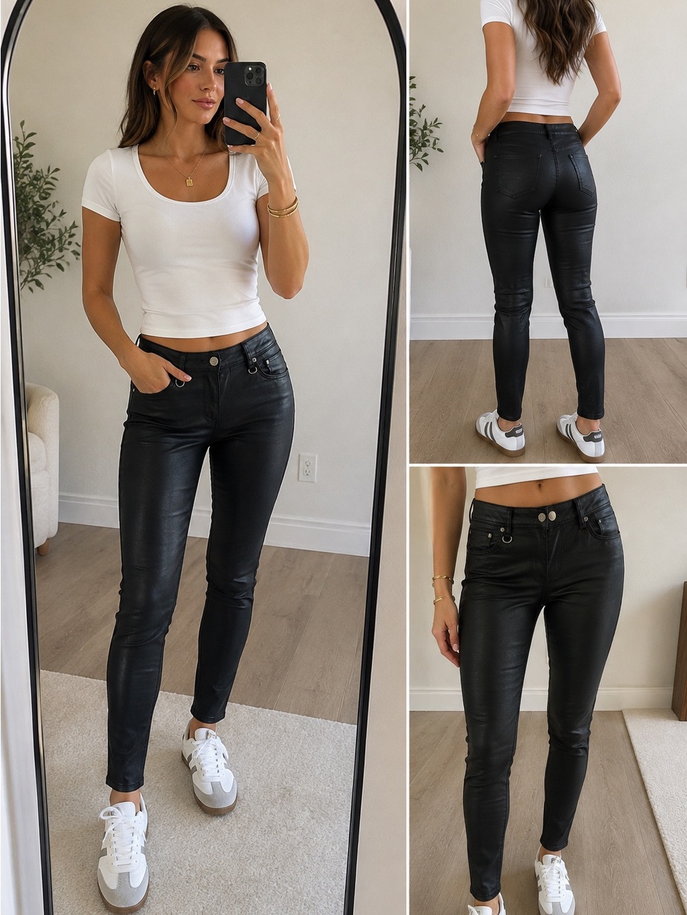 Burberry Brit Westbourne Skinny Ankle Coated Jeans Black Leather Look Pants